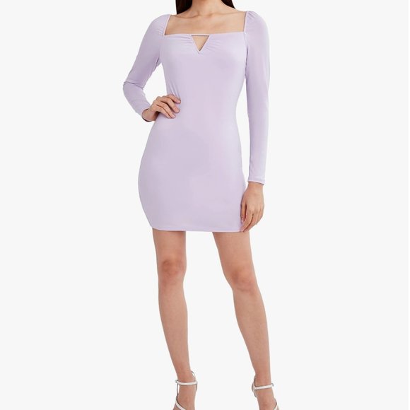 BCBGeneration Fitted Long Sleeve Square Neck Mini Dress Orchid Lavender Lilac XS - Picture 1 of 7